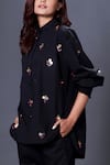 Buy_Deepika Arora_Black 100% Cotton Hand Embroidered Sequins Collar Shirt _Online_at_Aza_Fashions