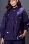 Buy_Deepika Arora_Blue 100% Cotton Hand Embroidered Sequins Collar Shirt _Online_at_Aza_Fashions