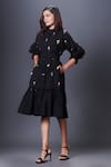 Buy_Deepika Arora_Black Cotton Sequins Collared, Mandarin Puff Sleeve Hand Embroidered Dress _at_Aza_Fashions