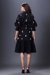 Shop_Deepika Arora_Black Cotton Sequins Collared, Mandarin Puff Sleeve Hand Embroidered Dress _at_Aza_Fashions