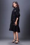 Deepika Arora_Black Cotton Sequins Collared, Mandarin Puff Sleeve Hand Embroidered Dress _at_Aza_Fashions