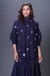 Deepika Arora_Purple 100% Cotton Hand Embroidered Floral Chinese Collar Frill Hem Dress _Online_at_Aza_Fashions