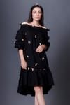 Buy Deepika Arora Black Cotton Sequins Off-shoulder Embroidered Off Dress With Belt at Aza Fashions Buy_Deepika Arora_Black Cotton Sequins Off-shoulder Embroidered Off Dress With Belt_at_Aza_Fashions