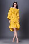 Buy Deepika Arora Yellow Cotton Sequins Off-shoulder Off Embroidered Dress With Belt at Aza Fashions Buy_Deepika Arora_Yellow Cotton Sequins Off-shoulder Off Embroidered Dress With Belt_at_Aza_Fashions