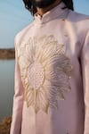 Runit Gupta_Pink Sherwani Cotton Linen Summer Applique Embellished And Kurta Set  _Online_at_Aza_Fashions