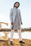 Buy_Runit Gupta_Grey Sherwani Cotton Linen Embroidery Cutpipe Applique Embellished Set  _at_Aza_Fashions