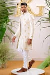 Buy_Runit Gupta_Ivory Sherwani And Kurta Chanderi Silk Reindeer Applique & Set  _at_Aza_Fashions