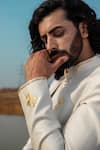 Runit Gupta_Ivory Sherwani And Kurta Chanderi Silk Reindeer Applique & Set  _Online_at_Aza_Fashions