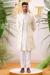 Buy_Runit Gupta_Ivory Sherwani And Kurta Chanderi Silk Reindeer Applique & Set  _Online_at_Aza_Fashions