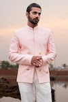 Runit Gupta_Pink Jodhpuri Chanderi Silk Embroidery Cutpipe Lotus Set  _Online_at_Aza_Fashions