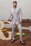 Buy_Runit Gupta_Grey Jodhpuri And Kurta Chanderi Silk Embroidery Pearl Lotus Applique Set _at_Aza_Fashions