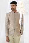 Runit Gupta_Grey Jodhpuri Chanderi Silk Embroidery Applique Horse Set _at_Aza_Fashions