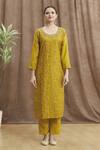 Khwaab by Sanjana Lakhani_Yellow Kurta And Pant Chinon Embroidered Sequin Round Jaali Set _Online_at_Aza_Fashions