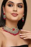 TAD Accessories_Red Semi Precious Stone Embellished Floral Necklace Set_Online_at_Aza_Fashions