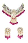 Shop_TAD Accessories_Pink Imitation Kundan Embellished Stone Choker Necklace Set _at_Aza_Fashions