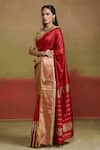 Buy_Dressfolk_Red Handloom Silk Dilruba Striped Saree _at_Aza_Fashions