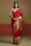 Dressfolk_Red Handloom Silk Dilruba Striped Saree _Online_at_Aza_Fashions