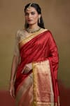 Buy_Dressfolk_Red Handloom Silk Dilruba Striped Saree _Online_at_Aza_Fashions