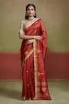 Buy_Dressfolk_Red Handloom Silk Hansika Motif Embroidered Saree _at_Aza_Fashions