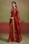 Dressfolk_Red Handloom Silk Hansika Motif Embroidered Saree _Online_at_Aza_Fashions