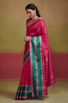 Dressfolk_Pink Handloom Silk Navrani Maheshwari Striped Saree _Online_at_Aza_Fashions