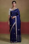 Buy_Dressfolk_Blue Handloom Silk Roza Floral Motif Embroidered Saree _at_Aza_Fashions