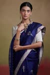 Dressfolk_Blue Handloom Silk Roza Floral Motif Embroidered Saree _at_Aza_Fashions