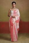 Buy_Dressfolk_Pink Handloom Cotton Pastel Silk Panelled Saree With Running Blouse_at_Aza_Fashions