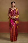 Buy_Dressfolk_Multi Color Handloom Silk Samyukta Contrast Stripe Saree _at_Aza_Fashions