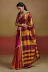 Dressfolk_Multi Color Handloom Silk Samyukta Contrast Stripe Saree _Online_at_Aza_Fashions