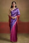 Buy_Dressfolk_Magenta Handloom Silk Zulaikha Color Blocked Stripe Pattern Saree _at_Aza_Fashions