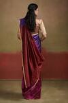 Shop_Dressfolk_Magenta Handloom Silk Zulaikha Color Blocked Stripe Pattern Saree _at_Aza_Fashions