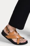 Buy_Morf_Brown Plain Criss Cross Straps Leather Sandals  _at_Aza_Fashions