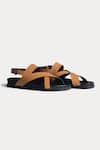 Shop_Morf_Brown Plain Criss Cross Straps Leather Sandals  _Online_at_Aza_Fashions