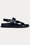 Morf_Black Plain Criss Cross Straps Smooth Leather Sandals_Online_at_Aza_Fashions