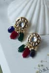 Shop_Do Taara_Multi Color Beads, Diamonds Kundan Encrusted Drop Earrings _at_Aza_Fashions