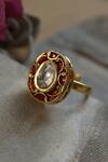 Shop_Do Taara_Red Diamonds Oblong Carved Work Ring _at_Aza_Fashions