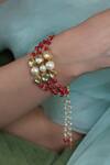 Do Taara_Orange Pearls, Stones, Diamonds Kundan Embellished Bracelet _Online_at_Aza_Fashions