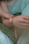 Shop_Do Taara_Orange Pearls, Stones, Diamonds Kundan Embellished Bracelet _Online_at_Aza_Fashions