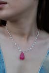 Buy_Do Taara_Pink Contrast Stone Pendant Necklace _at_Aza_Fashions