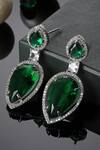 Shop_Dugran By Dugristyle_Green Diamonds, Stones Double Lined Up Embellished Earrings_at_Aza_Fashions