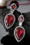 Shop Dugran By Dugristyle Red Diamonds, Stones Double Lined Up Encrusted Earrings at Aza Fashions Shop_Dugran By Dugristyle_Red Diamonds, Stones Double Lined Up Encrusted Earrings _at_Aza_Fashions