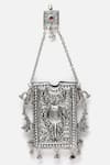 Dugran By Dugristyle_Silver Pearl And Natural Stone Embellished Floral Carved Mobile Hanging _Online_at_Aza_Fashions