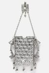 Buy_Dugran By Dugristyle_Silver Pearl And Natural Stone Embellished Floral Carved Mobile Hanging _Online_at_Aza_Fashions