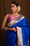 Devissha_Pink Banarasi Brocade Woven Floral Butta V Neck Blouse_Online_at_Aza_Fashions