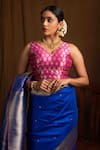 Buy_Devissha_Pink Banarasi Brocade Woven Floral Butta V Neck Blouse_Online_at_Aza_Fashions