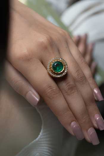 Buy_Do Taara_Green Stones Victorian Swarovski Embellished Ring _at_Aza_Fashions