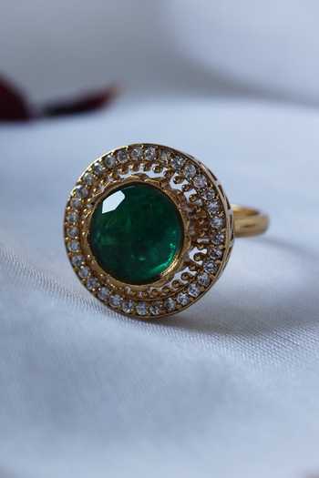 Shop_Do Taara_Green Stones Victorian Swarovski Embellished Ring _at_Aza_Fashions