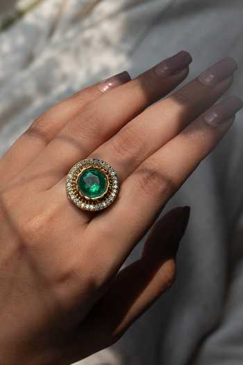 Do Taara_Green Stones Victorian Swarovski Embellished Ring _Online_at_Aza_Fashions