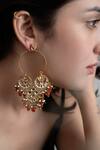 Buy_Do Taara_Orange Kundan And Stone Embellished Chandbalis_at_Aza_Fashions